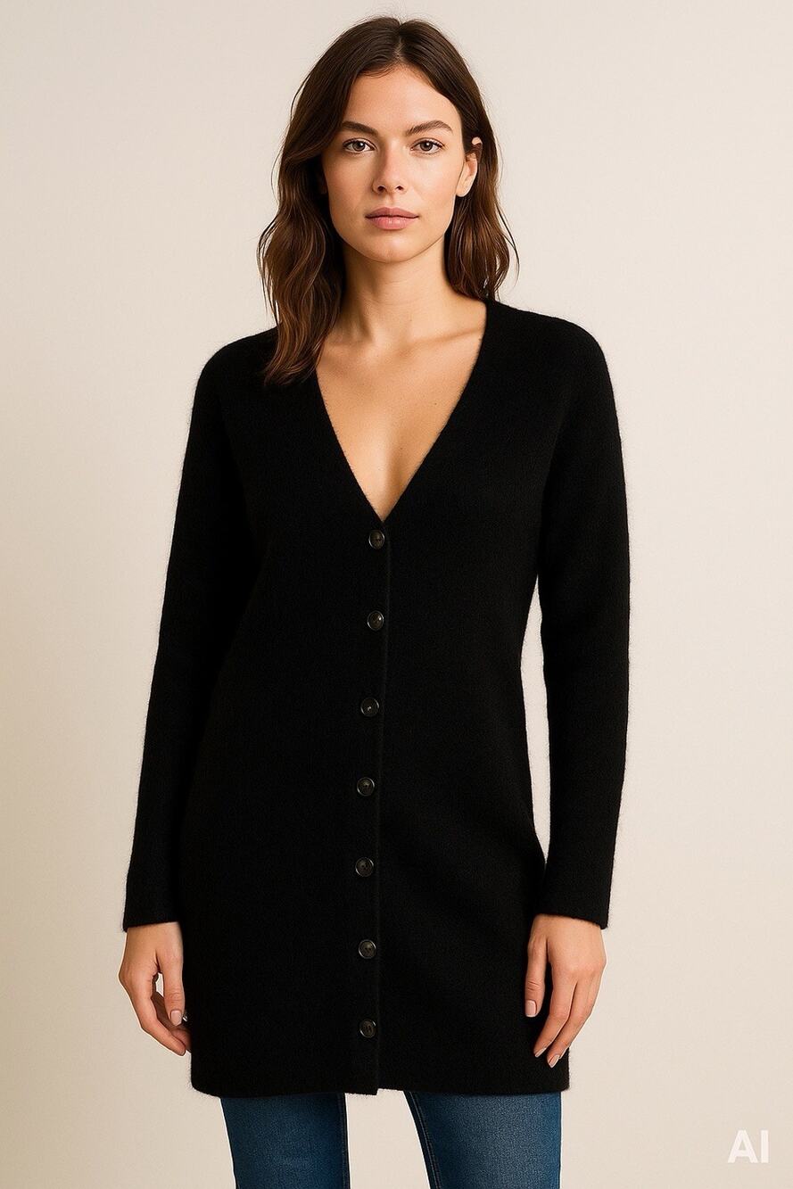 La Maille Sezane (Paris) Black Mohair Wool Blend Long cardigan Sweater Med